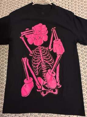 KAWS New Fiction Skeleton T-Shirt Black Pink Size S